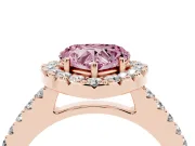 Fancy Pink Heart Cut Diamond Halo Pavé Solitaire Ring Set in Rose gold with Prong-Set Center Stone