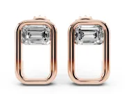 Emerald Cut Lab-Grown Diamond East-West Open Frame Stud Earrings | Polished Frame | Rose Gold