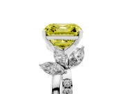 Fancy Yellow Asscher Cut Diamond Floral Vine Solitaire Engagement Ring Set in Platinum with Marquise Leaves
