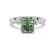 Radiant Cut Pavé Solitaire Engagement Ring Setting for a Fancy Green Lab-Grown Diamond | Alternating Accents | Platinum