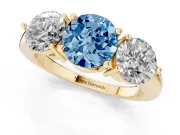 Round Three Stone Engagement Ring Setting for a Fancy Blue Lab-Grown Diamond | Large Round Side Stones | Yellow Gold