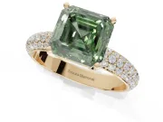 Asscher Cut Domed Pavé Engagement Ring Setting for a Fancy Green Lab-Grown Diamond | Yellow Gold