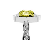 Princess Cut Vintage Scalloped Halo Engagement Ring Setting for a Fancy Yellow Lab-Grown Diamond | Pave Band | Platinum