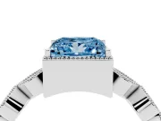 Fancy Blue Princess Cut Diamond Vintage-Inspired Milgrain Ring Set in Silver with Marquise Stations of Round Accents