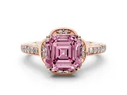 Asscher Cut Floral Pavé Engagement Ring Setting for a Fancy Pink Lab-Grown Diamond | Rose Gold