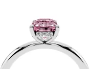 Fancy Pink Emerald Cut Diamond Solitaire Ring Set in Silver with Thin Band and Prong Setting