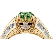 Fancy Green Pear Cut Diamond Vintage-Inspired Milgrain Ring Set in Yellow gold with Accent Split Shank