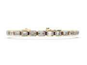 Emerald Cut Lab-Grown Diamond East-West Bezel Tennis Bracelet | Spaced Links | Yellow Gold
