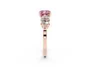 Cushion Cut Side Stone Engagement Ring Setting for a Fancy Pink Lab-Grown Diamond | Shoulder Clusters | Rose Gold