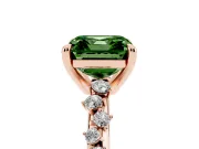 Fancy Green Asscher Cut Diamond Solitaire Vine Band Ring Set in Rose gold with Round Accents and Prong Setting