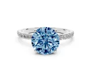 Round Pave Engagement Ring Setting for a Fancy Blue Lab-Grown Diamond | Slim Band | Platinum