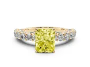 Radiant Cut Shared Prong Engagement Ring Setting for a Fancy Yellow Lab-Grown Diamond | Yellow Gold