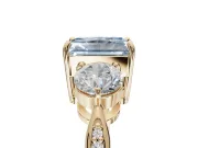 Radiant Cut Three Stone Engagement Ring Setting for a Fancy Blue Lab-Grown Diamond | Tapered Pave Band | Yellow Gold