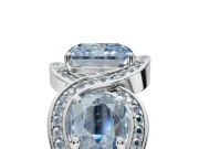 Radiant Cut Three Stone Engagement Ring Setting for a Fancy Blue Lab-Grown Diamond | Pavé Wave Band | Sterling Silver