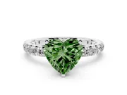 Fancy Green Heart Cut Diamond Pavé Solitaire Ring Set in White gold with Round Band and Prong Setting