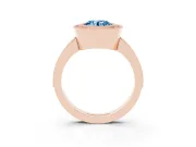 Fancy Blue Round Cut Diamond Halo Engagement Ring Set in Rose gold with Pavé Band and Round Halo Stones