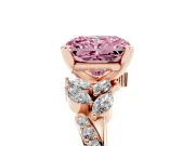 Fancy Pink Radiant Cut Diamond Solitaire Ring Set in Rose gold with Marquise Twist Band and Prong Setting
