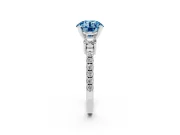 Round Three Stone Pavé Engagement Ring Setting for a Fancy Blue Lab-Grown Diamond | Round Side Stones | Sterling Silver