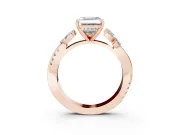Asscher Cut Diamond Floral Vine Solitaire Engagement Ring Set in Rose gold with Marquise Leaves