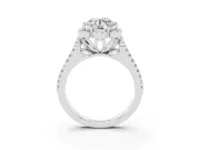 Round Petal Frame Floral Halo Engagement Ring Setting | Pavé Split Shank | Platinum