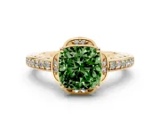 Cushion Cut Floral Pavé Engagement Ring Setting for a Fancy Green Lab-Grown Diamond | Yellow Gold