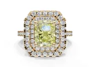 Radiant Cut Double Halo Engagement Ring Setting for a Fancy Yellow Lab-Grown Diamond | Pave Shoulders | Yellow Gold