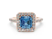 Asscher Cut Halo Engagement Ring Setting for a Fancy Blue Lab-Grown Diamond | Rose Gold - Design NV-24729