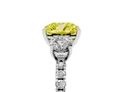 Cushion Cut Three Stone Engagement Ring Setting for a Fancy Yellow Lab-Grown Diamond | Pave Shoulders | Sterling Silver