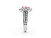 Fancy Pink Pear Cut Diamond Halo Engagement Ring Set in White gold with Split Shank and Prong Setting