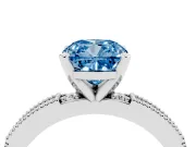 Fancy Blue Cushion Cut Diamond Solitaire Ring Set in White gold with Slim Pavé Band and Prong Setting