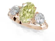 Oval Three Stone Engagement Ring Setting for a Fancy Yellow Lab-Grown Diamond | Tapered Pave Band | Rose Gold