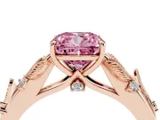 Cushion Cut Leaf Solitaire Engagement Ring Setting for a Fancy Pink Lab-Grown Diamond | Rose Gold