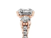 Asscher Cut Three-Stone Pavé Engagement Ring Setting | Round Side Stones | Rose Gold