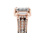 Emerald Cut Hidden Halo Engagement Ring Setting | Triple Row Pavé Band | Rose Gold