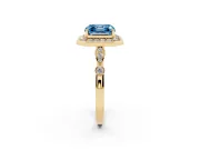Asscher Cut Halo Engagement Ring Setting for a Fancy Blue Lab-Grown Diamond | Bezel Station Shoulders | Yellow Gold