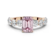 Emerald Cut Side Stone Engagement Ring Setting for a Fancy Pink Lab-Grown Diamond | Scalloped Prong Accents | Rose Gold