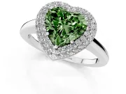 Fancy Green Heart Cut Diamond Halo Engagement Ring Set in Platinum with Solitaire Band and Prong Setting