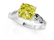 Cushion Cut Vine Engagement Ring Setting for a Fancy Yellow Lab-Grown Diamond | Platinum