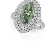 Fancy Green Marquise Lab-Grown Diamond Double Halo Statement Ring Set in White Gold with Pavé Band