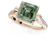 Asscher Cut Vintage Cathedral Engagement Ring Setting for a Fancy Green Lab-Grown Diamond | Carved Band | Rose Gold