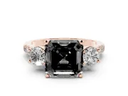 Fancy Black Three-Stone Asscher Cut Diamond Pavé Band Ring Set in Rose gold with Prong-Set Trio