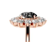 Round Floral Double Halo Engagement Ring Setting for a Black Center | Plain Band | Rose Gold