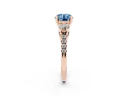 Round Three-Stone Engagement Ring Setting for a Fancy Blue Lab-Grown Diamond | Rose Gold