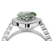 Fancy Green Heart-Shaped Lab-Grown Diamond Milgrain Halo Solitaire Ring Set in Sterling Silver with Bezel Set Side Stones and Pavé Band