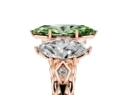 Fancy Green Marquise Cut Diamond Three-Stone Ring Set in Rose gold with Braided Band