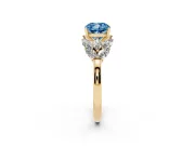 Fancy Blue Cushion Cut Diamond Cluster Leaf Design Ring Set in Yellow gold with Prong Setting