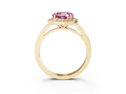 Fancy Pink Round Cut Diamond Halo Ring Set in Yellow gold with Solitaire Band and Prong Setting