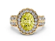 Oval Scalloped Halo Engagement Ring Setting for a Fancy Yellow Lab-Grown Diamond | Double Row Band | Yellow Gold