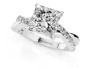 Princess Cut Crossover Pave Solitaire Engagement Ring Setting | Twisted Shoulders | White Gold