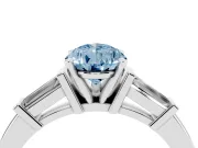 Fancy Blue Pear Cut Diamond Solitaire Ring Set in Platinum with Tapered Baguette Accents and Prong Setting